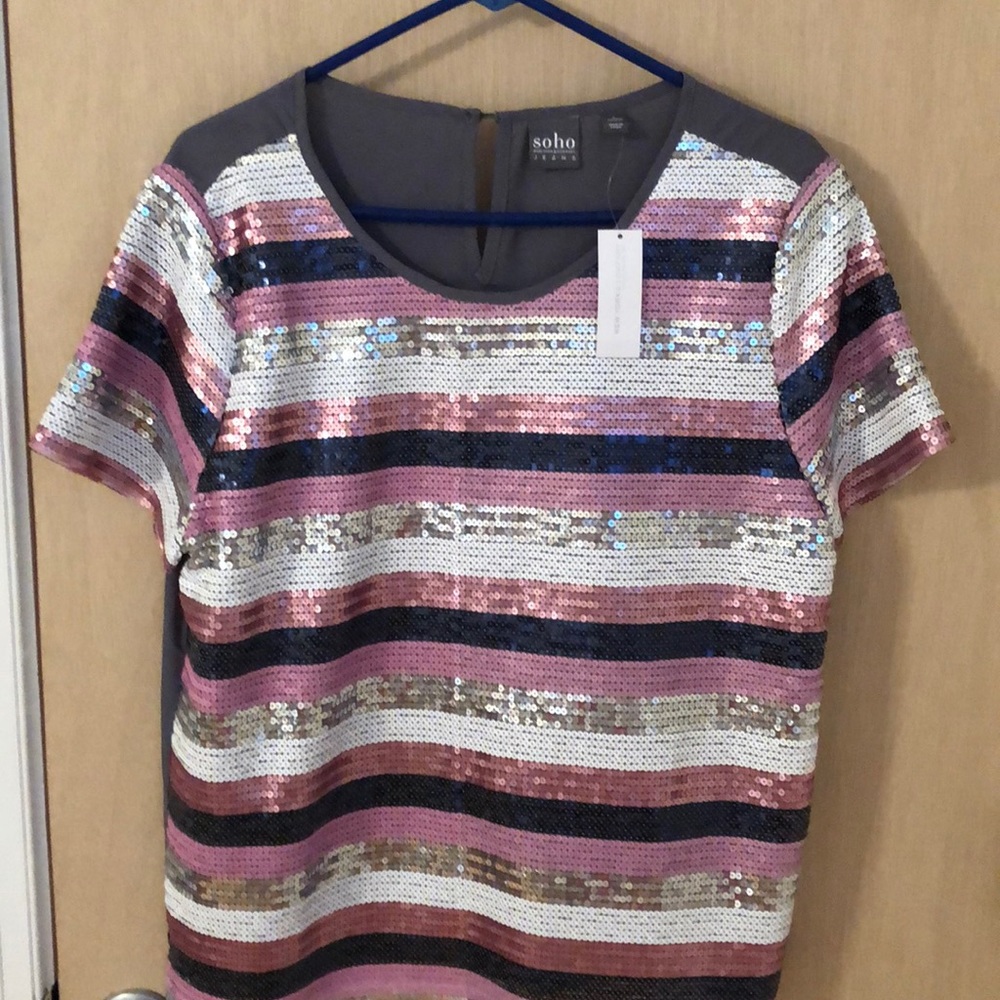 Soho New York Short Sleeved Sequin Top